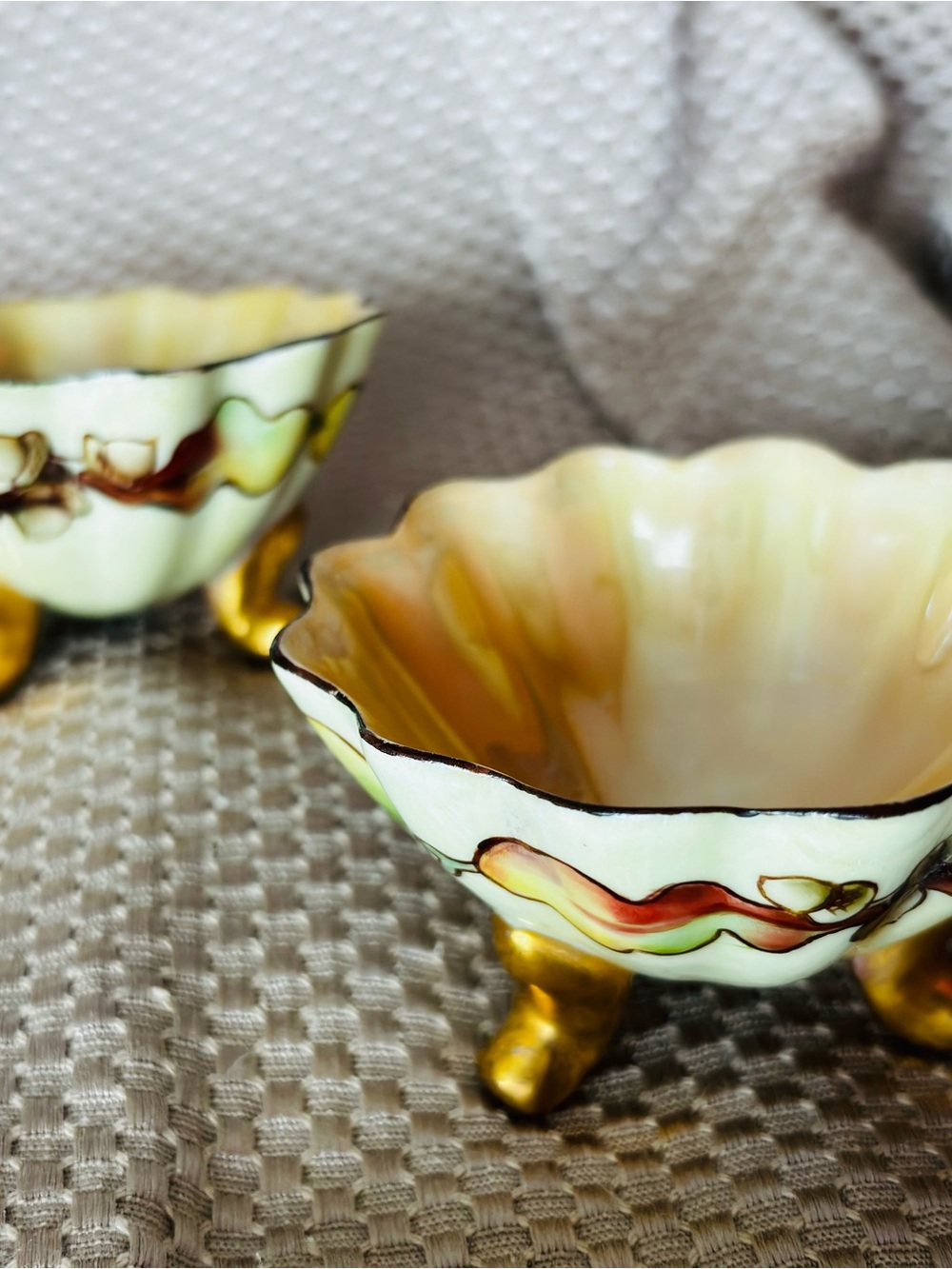 Antique O. & E. G.- 3 feet Porcelain Salt Cellars from Royal Austria ~ 1899-1918